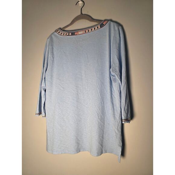 Talbots Blue Embroidered Keyhole Neckline Ties Knit Large Petite Lagenlook Flowy - Picture 2 of 8